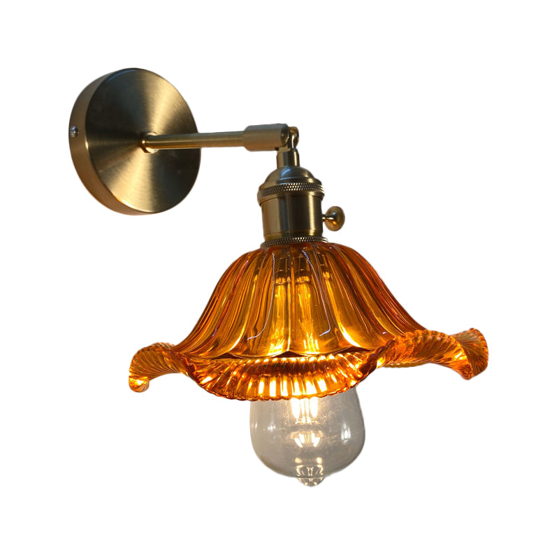 Rynx | Single-Bulb Bedroom Wall Light Postmodern Gold Rotatable Wall Sconce with Oval/Diamond/Gathered Blue/Clear/Green Glass Shade