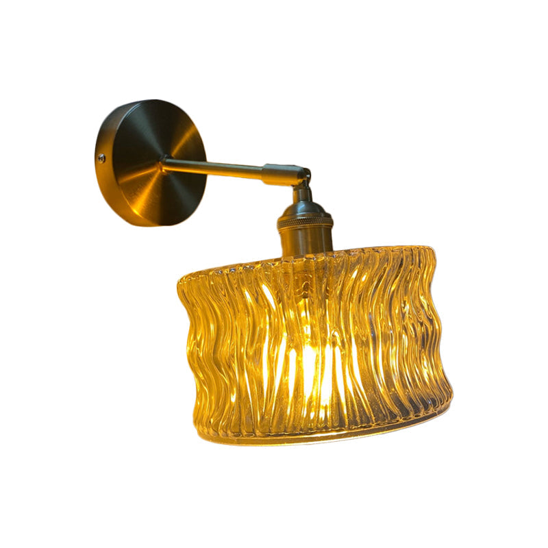 Rynx | Single-Bulb Bedroom Wall Light Postmodern Gold Rotatable Wall Sconce with Oval/Diamond/Gathered Blue/Clear/Green Glass Shade