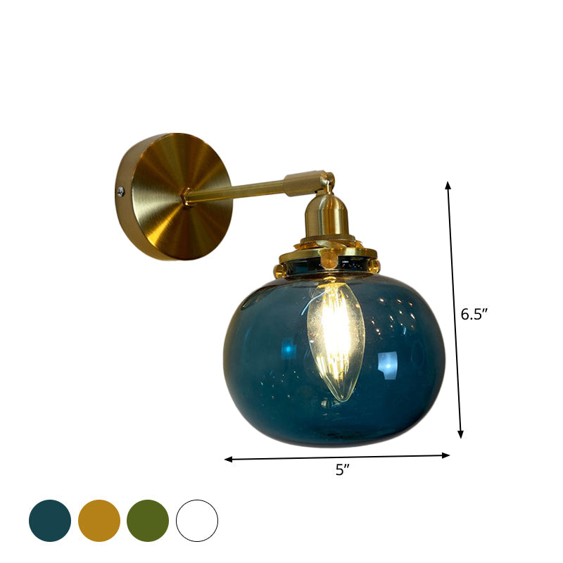 Rynx | Single-Bulb Bedroom Wall Light Postmodern Gold Rotatable Wall Sconce with Oval/Diamond/Gathered Blue/Clear/Green Glass Shade