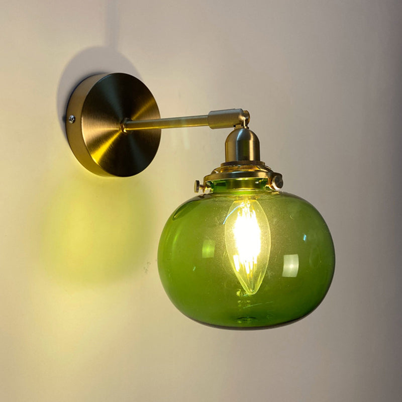 Rynx | Single-Bulb Bedroom Wall Light Postmodern Gold Rotatable Wall Sconce with Oval/Diamond/Gathered Blue/Clear/Green Glass Shade