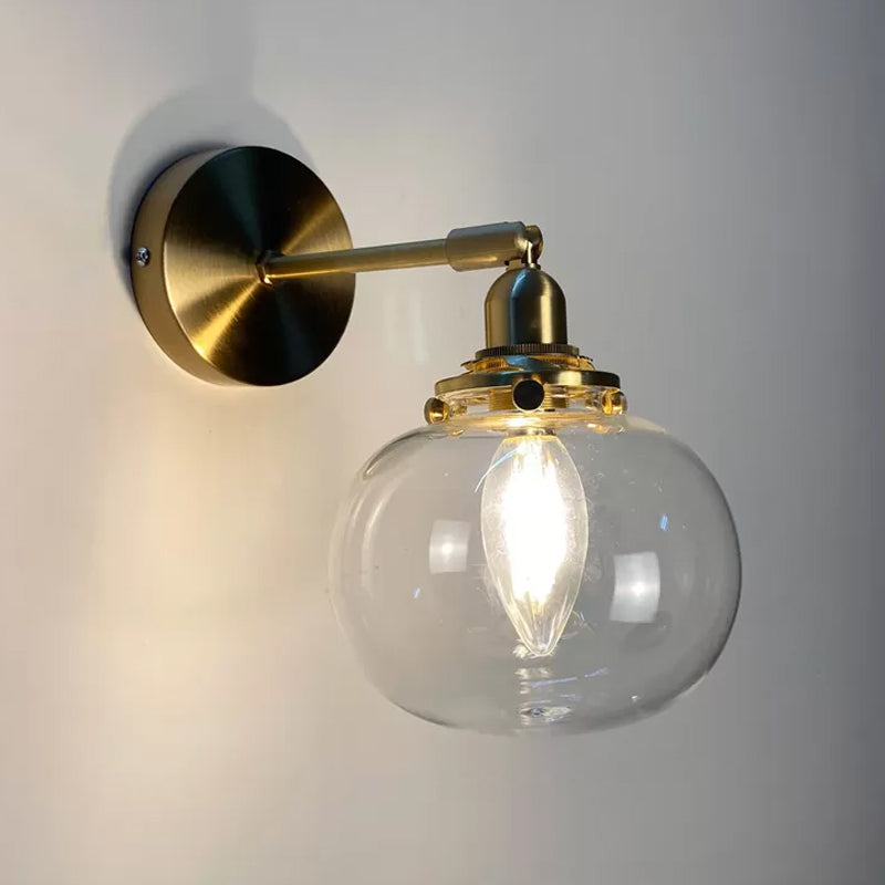 Rynx | Single-Bulb Bedroom Wall Light Postmodern Gold Rotatable Wall Sconce with Oval/Diamond/Gathered Blue/Clear/Green Glass Shade