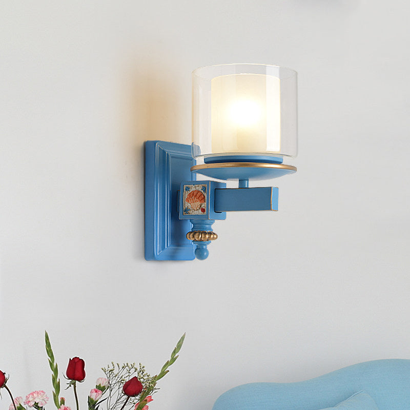 Rynx | Nordic Stylish Cylinder Wall Lamp with Shell Deco 1 Light Metal & Glass Wall Lamp for Staircase