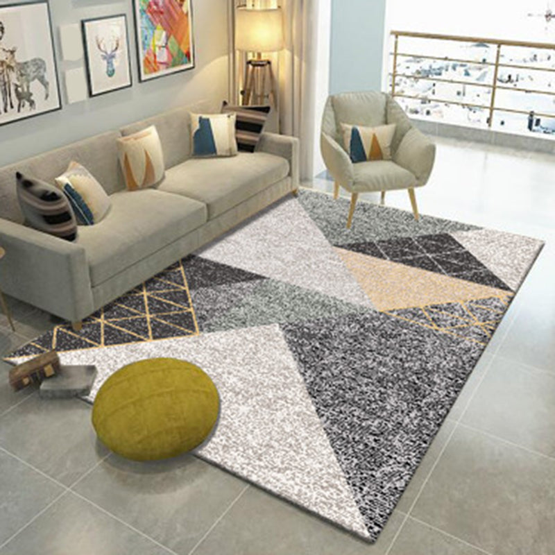 Rynx | Grey and White Modern Rug Polyester Geometric Colorblock Rug Washable Rectangle Rug for Living Room