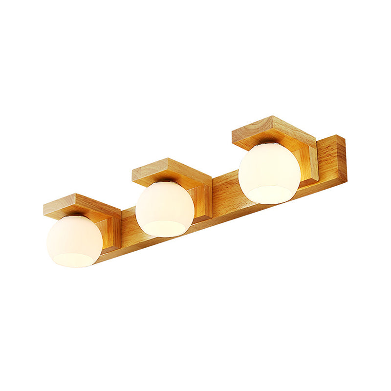 Rynx | Linear Bathroom Wall Lamp Wood 2/3 Heads Nordic Wall Mounted Lamp with Ball Opal Glass Shade