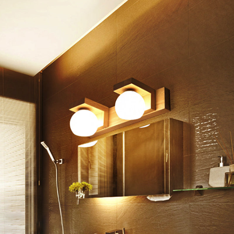 Rynx | Linear Bathroom Wall Lamp Wood 2/3 Heads Nordic Wall Mounted Lamp with Ball Opal Glass Shade