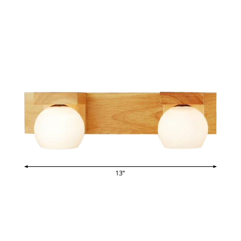 Rynx | Linear Bathroom Wall Lamp Wood 2/3 Heads Nordic Wall Mounted Lamp with Ball Opal Glass Shade