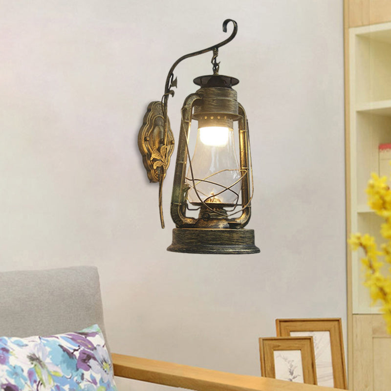 Rynx | 1 Bulb Kerosene Wall Mounted Light Fixture Coastal Style Black/Bronze/Copper Clear Glass Lighting