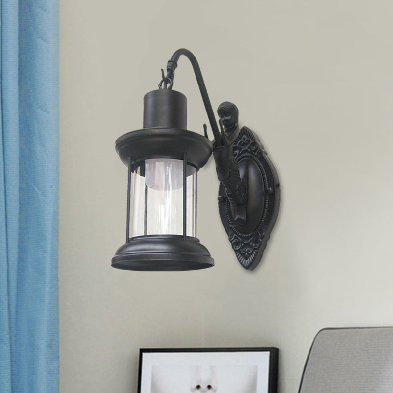 Rynx | Clear Glass Black/Bronze/Copper Wall Light Kerosene 1-Light Vintage Style Wall Lamp Light for Outdoor