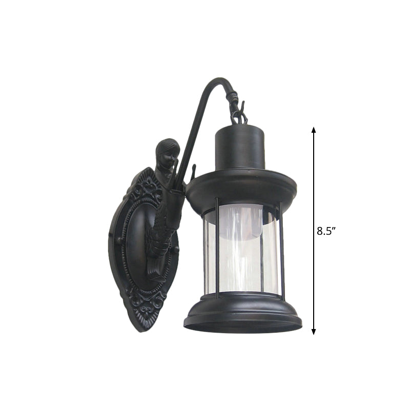 Rynx | Clear Glass Black/Bronze/Copper Wall Light Kerosene 1-Light Vintage Style Wall Lamp Light for Outdoor