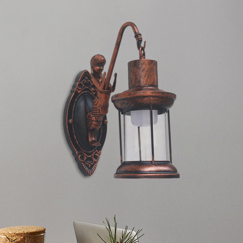 Rynx | Clear Glass Black/Bronze/Copper Wall Light Kerosene 1-Light Vintage Style Wall Lamp Light for Outdoor