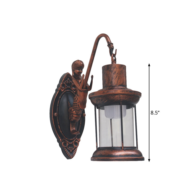 Rynx | Clear Glass Black/Bronze/Copper Wall Light Kerosene 1-Light Vintage Style Wall Lamp Light for Outdoor