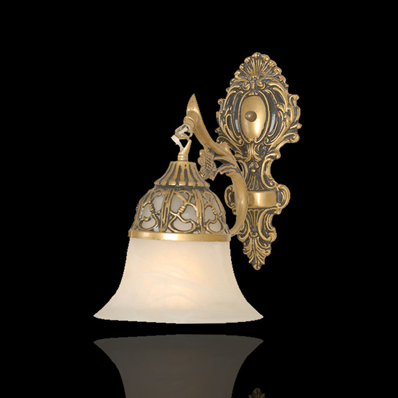 Rynx | Bronze Flared Wall Mount Lamp Traditional Alabaster Glass 1-Head Living Room Wall Light