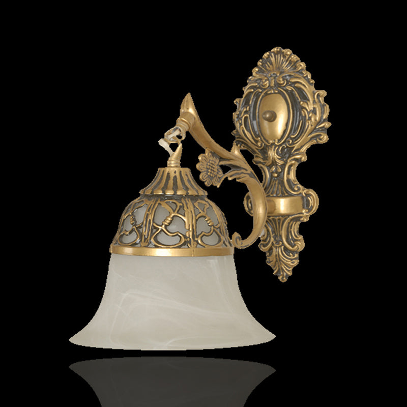 Rynx | Bronze Flared Wall Mount Lamp Traditional Alabaster Glass 1-Head Living Room Wall Light