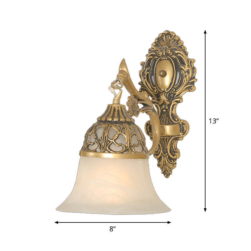 Rynx | Bronze Flared Wall Mount Lamp Traditional Alabaster Glass 1-Head Living Room Wall Light