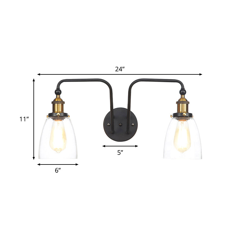 Rynx | 2 Lights Bright Glass Sconce Lamp Industrial Style Black Cone/Bowl Living Room Wall Lighting Idea