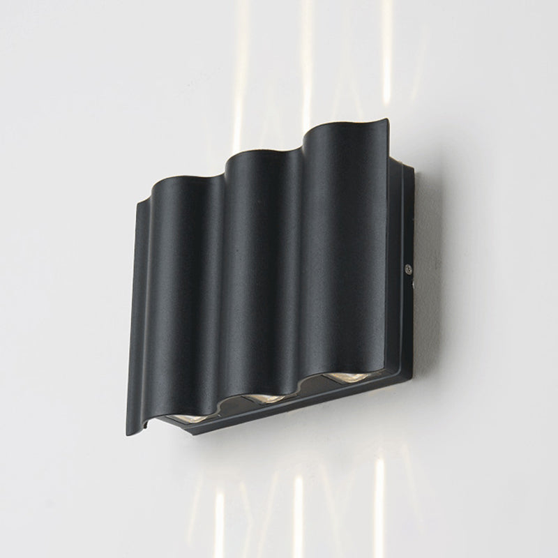 Rynx | 2/4/6-Light Patio LED Wall Light Modern Black Surface Mounted Wall Light with Wavy Metal Shade, Warm/White Light