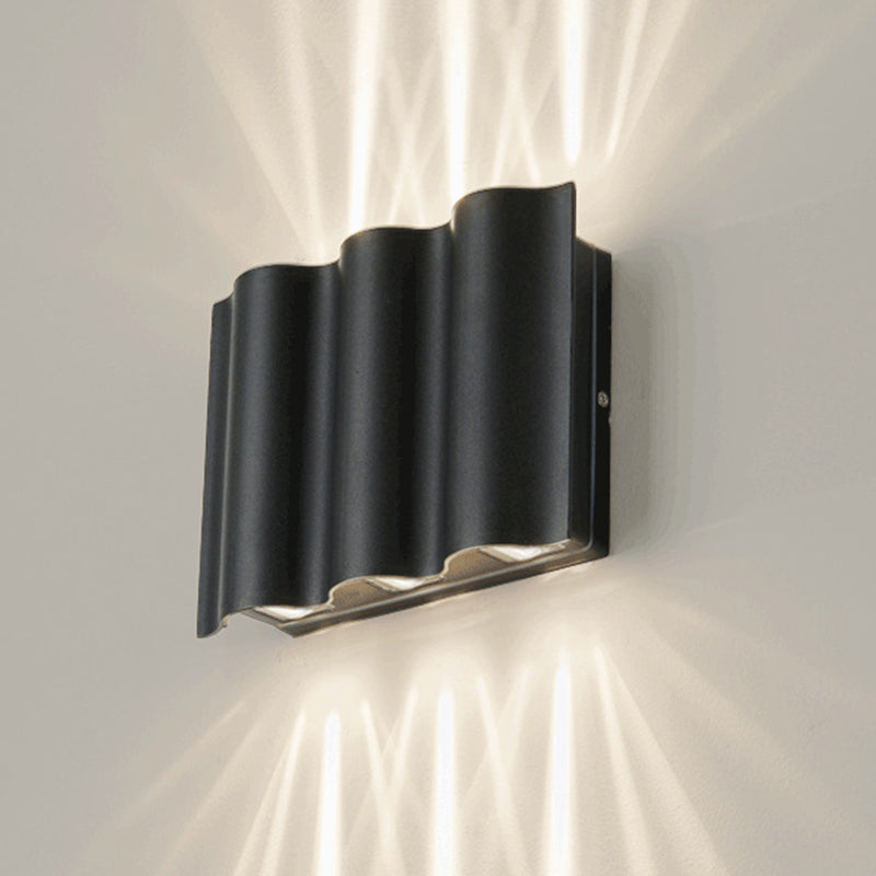 Rynx | 2/4/6-Light Patio LED Wall Light Modern Black Surface Mounted Wall Light with Wavy Metal Shade, Warm/White Light