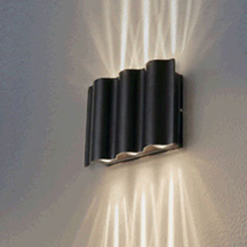 Rynx | 2/4/6-Light Patio LED Wall Light Modern Black Surface Mounted Wall Light with Wavy Metal Shade, Warm/White Light