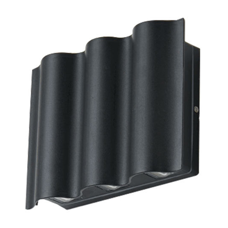Rynx | 2/4/6-Light Patio LED Wall Light Modern Black Surface Mounted Wall Light with Wavy Metal Shade, Warm/White Light