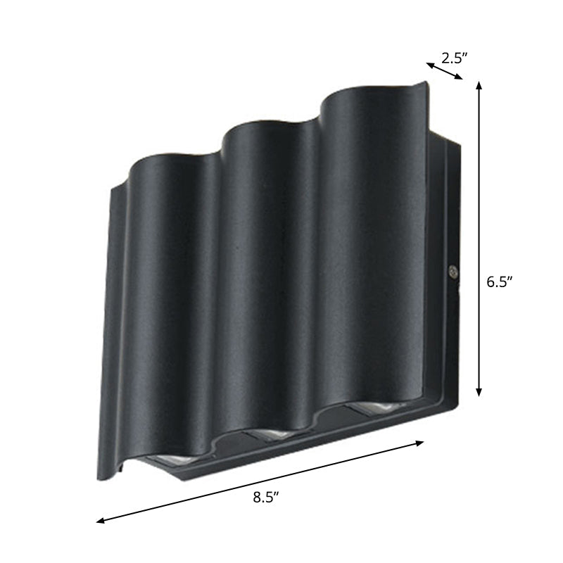 Rynx | 2/4/6-Light Patio LED Wall Light Modern Black Surface Mounted Wall Light with Wavy Metal Shade, Warm/White Light