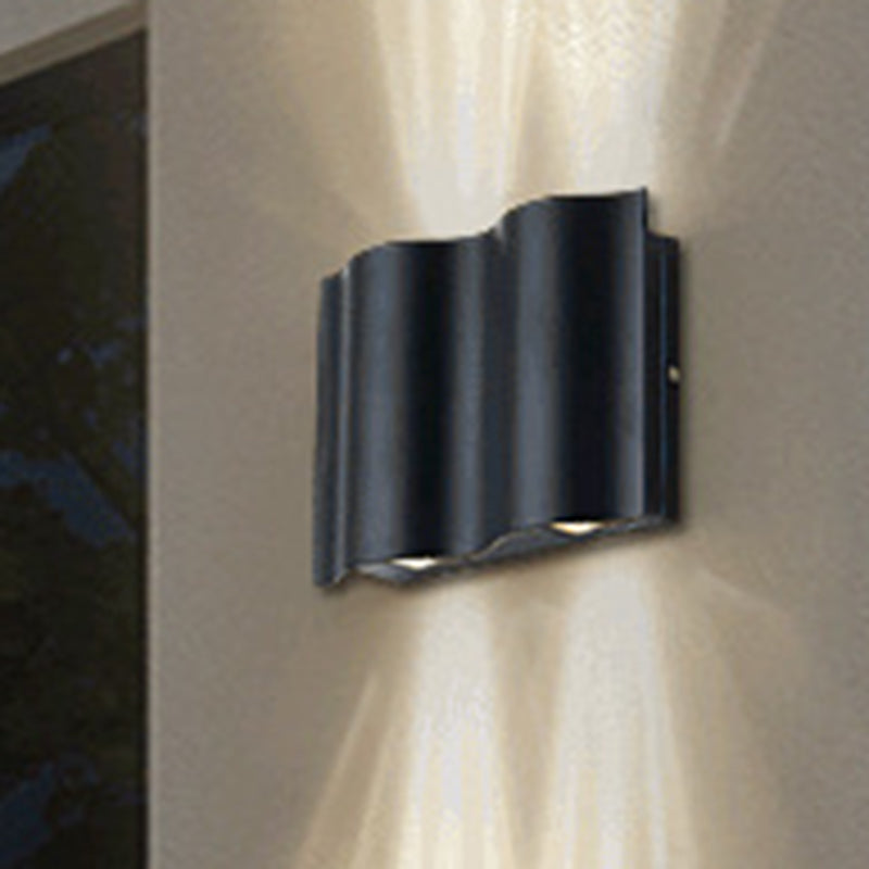 Rynx | 2/4/6-Light Patio LED Wall Light Modern Black Surface Mounted Wall Light with Wavy Metal Shade, Warm/White Light