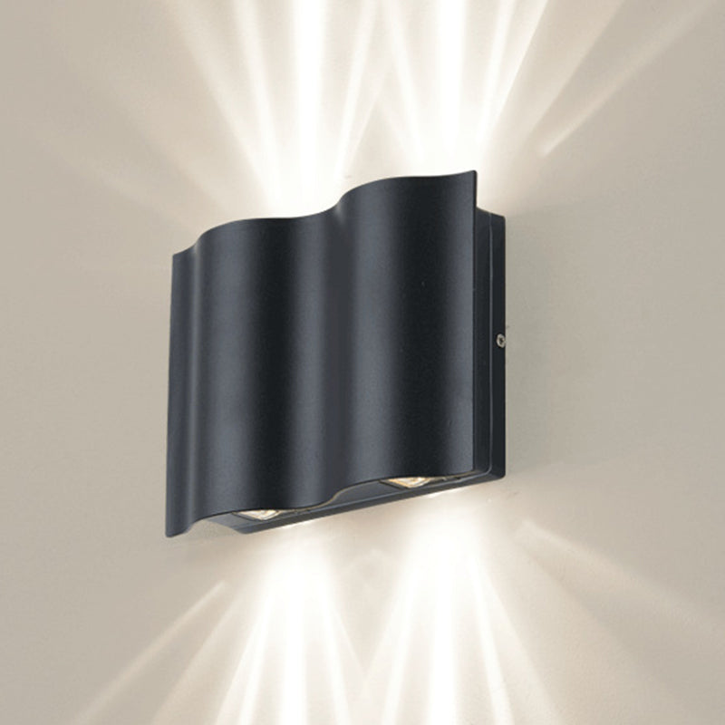 Rynx | 2/4/6-Light Patio LED Wall Light Modern Black Surface Mounted Wall Light with Wavy Metal Shade, Warm/White Light