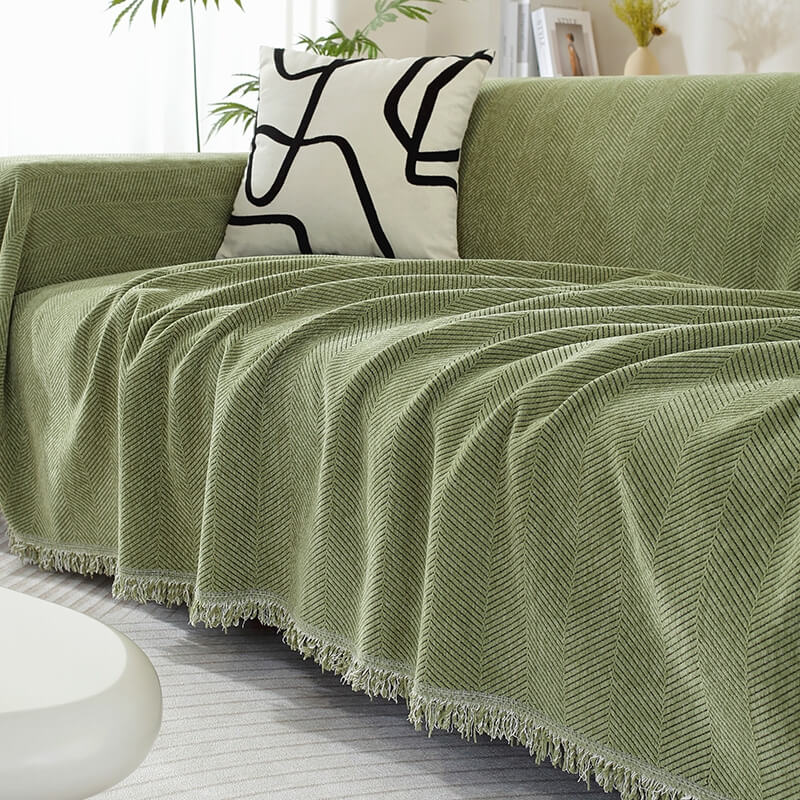 RYNX | Blanket Herringbone Tassel Couch Cover Green
