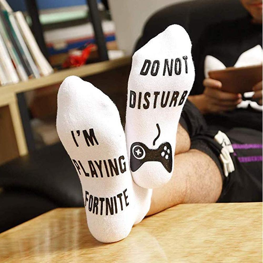 RYNX | Do Not Disturb I'm Playing Fortnite Funny Cotton Socks, 1 Pair White