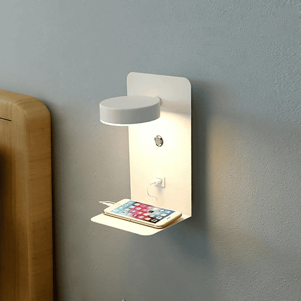 RYNX | Led Wall Lamp Multifunctional Dimmable With Usb Charger For Bedroom White