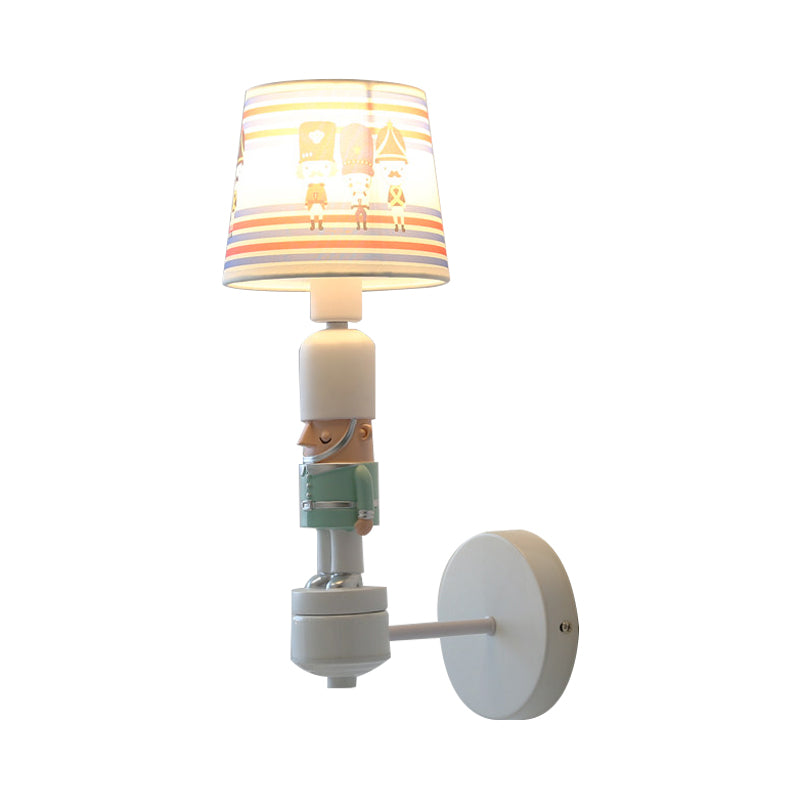 Rynx | Soldier Bedroom Wall Light with Conical Shade Fabric 1 Head American Style Wall Lamp