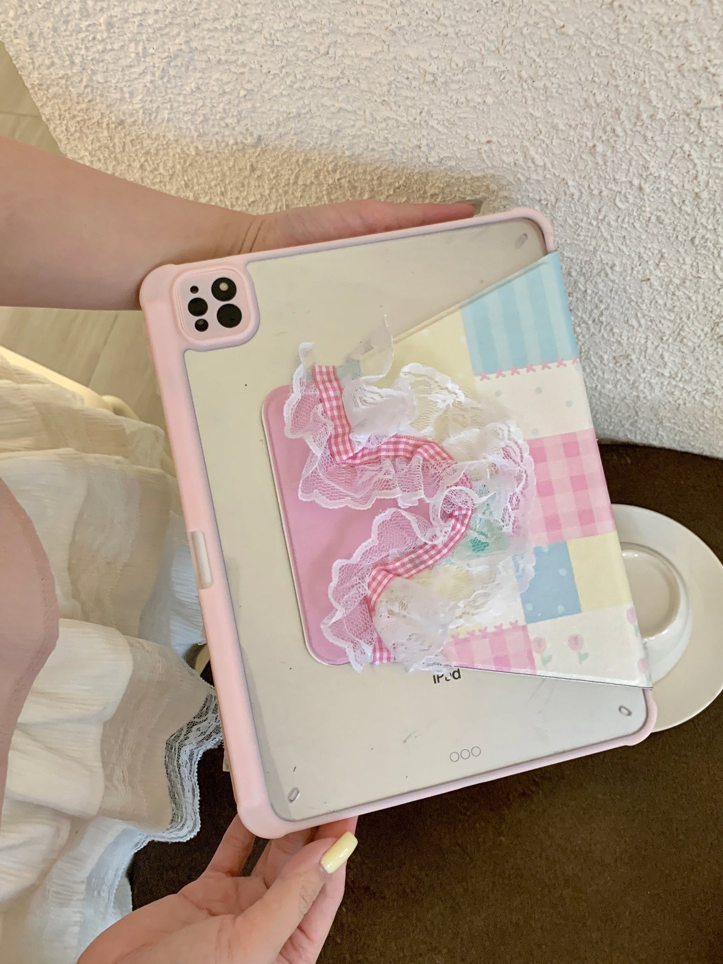 Rynx | Pastel Patchwork Lace iPad Case – Sweet Bows, Stand Case