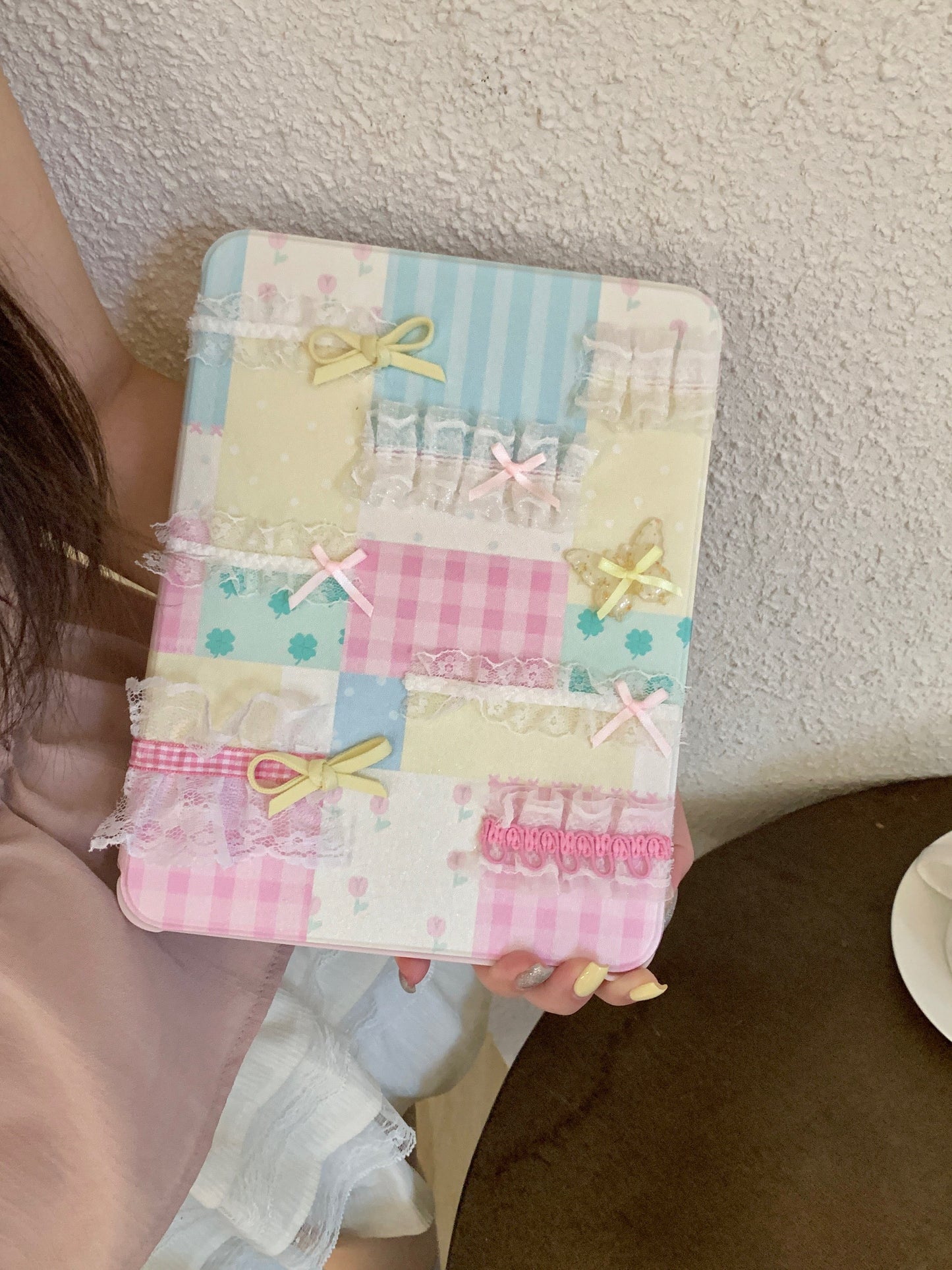 Rynx | Pastel Patchwork Lace iPad Case – Sweet Bows, Stand Case