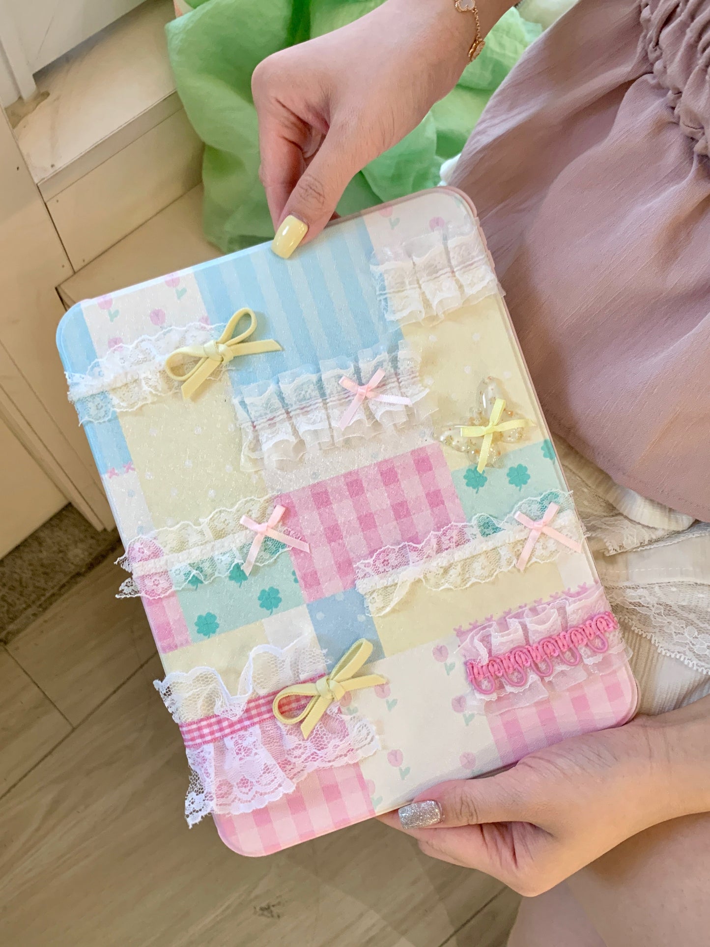 Rynx | Pastel Patchwork Lace iPad Case – Sweet Bows, Stand Case
