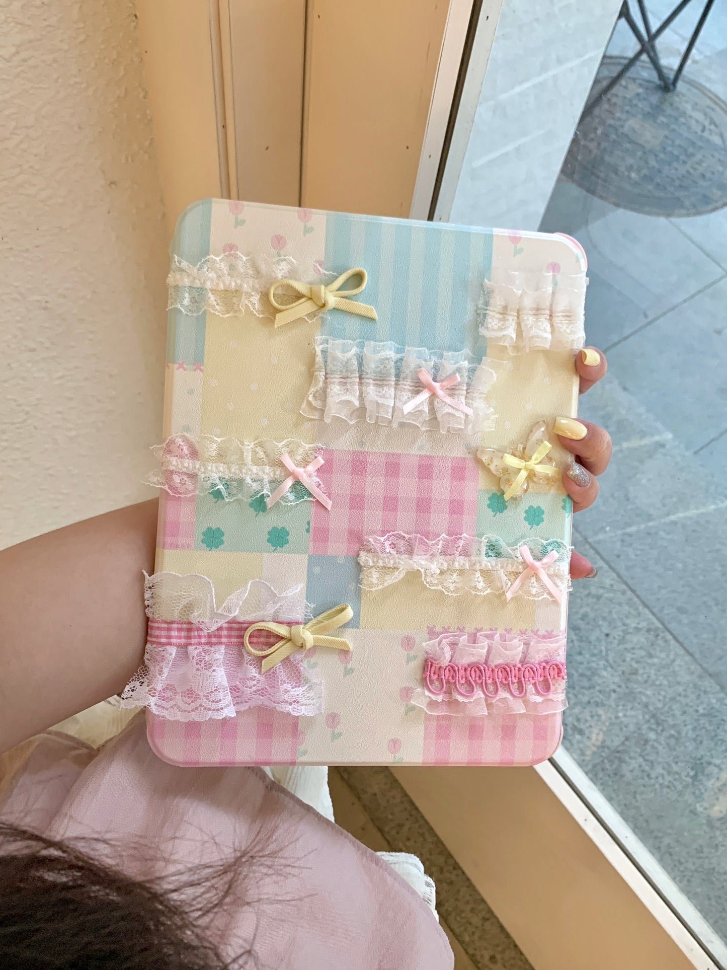 Rynx | Pastel Patchwork Lace iPad Case – Sweet Bows, Stand Case