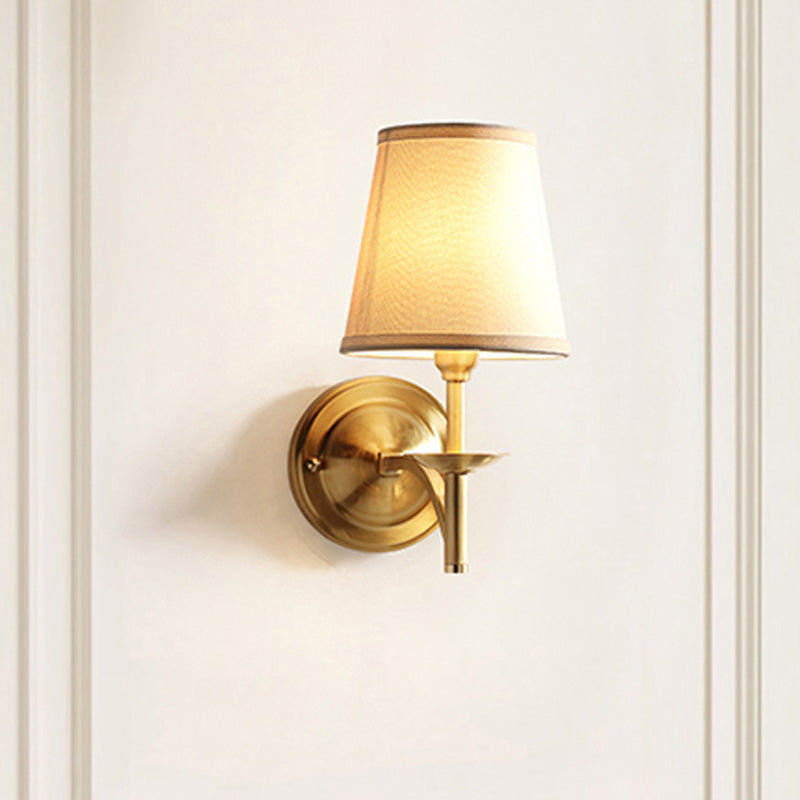 Rynx | Candle Holder Metal Wall Lamp Minimalism 1-Light Wall Mounted Lighting for the Living Room with Conical Fabric Lampshade in Gold