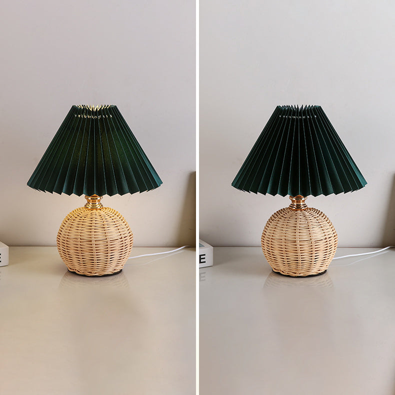 Rynx | RattaLume Nordic LED Table Lamp | Woven Rattan & Foldable Fabric Shade | Mood Light | Decor for the Bedroom