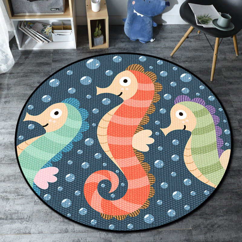 Rynx | Cartoon Kids' Room Rug Multicolored Sea Creatures Rug Synthetic Non-Slip Stain Resistant Washable Rug