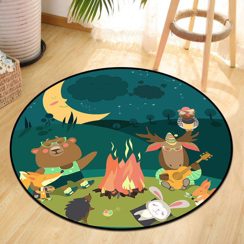 Rynx | Cute Animal Picnic Drawing Carpet Multi-Color Children's Art Carpet Synthetic Non-Slip Machine Washable Stain Resistant Carpet for Children's Room