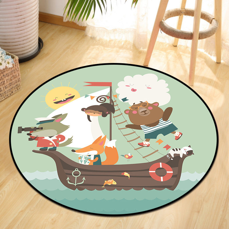 Rynx | Cute Animal Picnic Drawing Carpet Multi-Color Children's Art Carpet Synthetic Non-Slip Machine Washable Stain Resistant Carpet for Children's Room