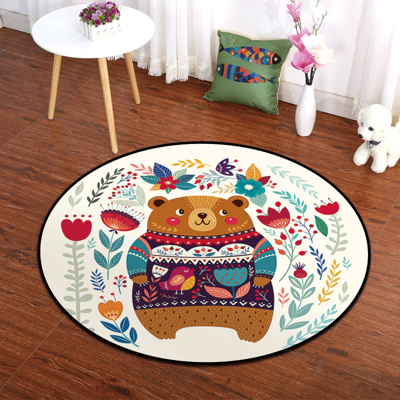 Rynx | Colorful Animal Painting Print Rug Multi-Colored Cartoon Rug Synthetic Washable Non-Slip Stain-Resistant Rug for Nursery