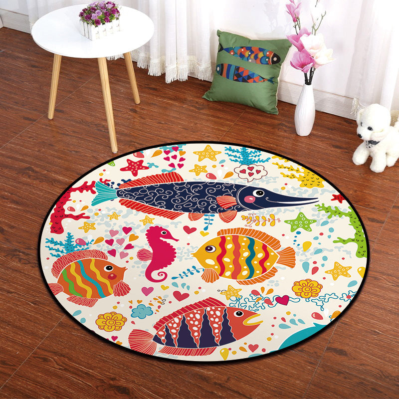 Rynx | Colorful Animal Painting Print Rug Multi-Colored Cartoon Rug Synthetic Washable Non-Slip Stain-Resistant Rug for Nursery