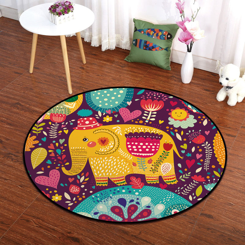 Rynx | Colorful Animal Painting Print Rug Multi-Colored Cartoon Rug Synthetic Washable Non-Slip Stain-Resistant Rug for Nursery