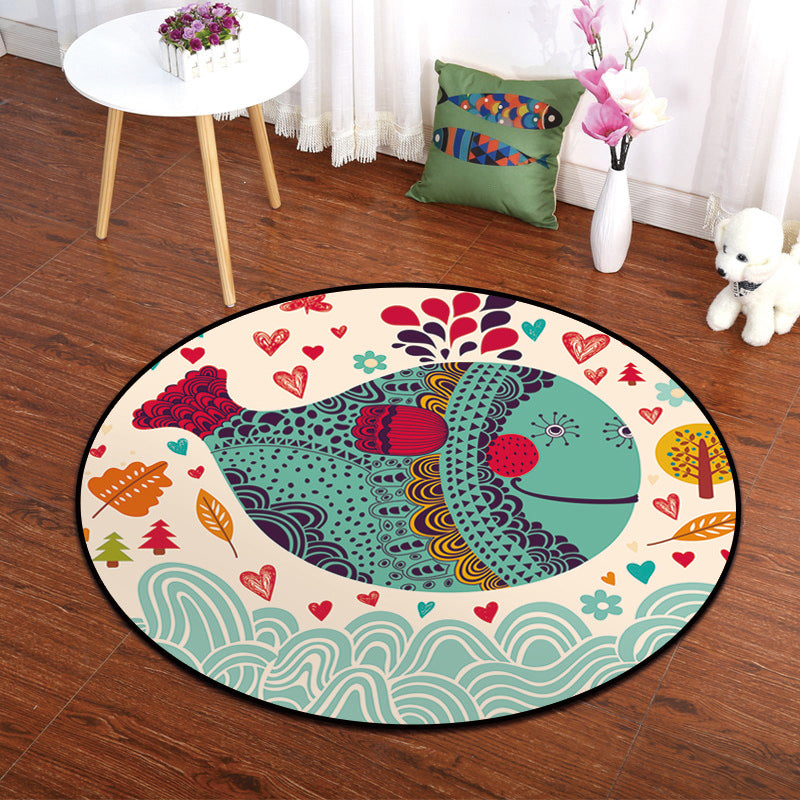 Rynx | Colorful Animal Painting Print Rug Multi-Colored Cartoon Rug Synthetic Washable Non-Slip Stain-Resistant Rug for Nursery