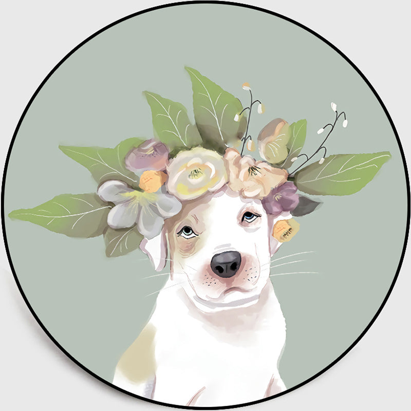 Rynx | Pastel color children's room rug Nordic dog with wreath portrait rug polyester non-slip back washable pet-friendly rug