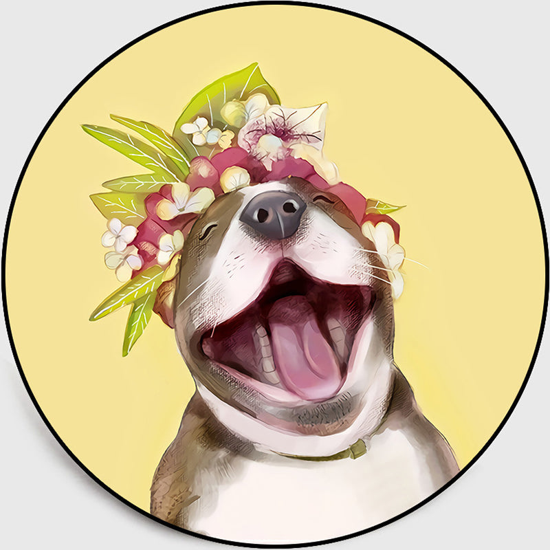 Rynx | Pastel color children's room rug Nordic dog with wreath portrait rug polyester non-slip back washable pet-friendly rug