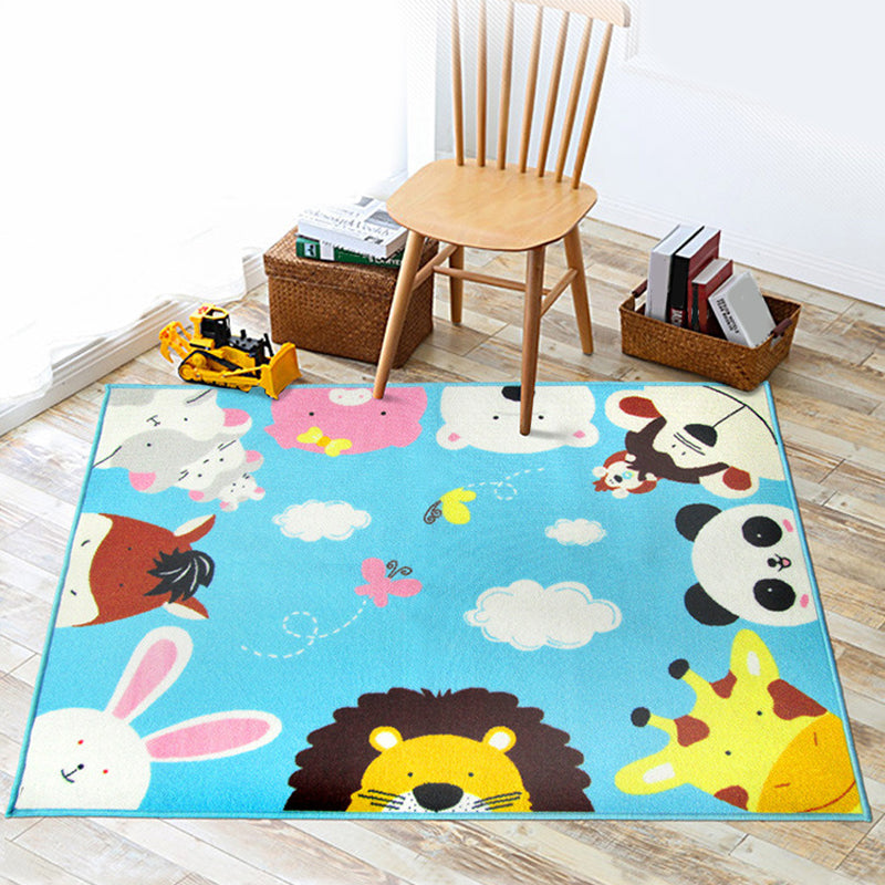 Rynx | Cartoon Kindergarten Area Rug Multi Colored Animal Pattern Rug Polypropylene Non-Slip Backing Pet-Friendly Washable Rug