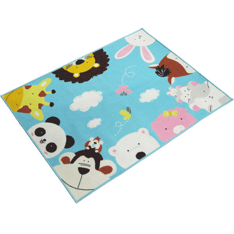 Rynx | Cartoon Kindergarten Area Rug Multi Colored Animal Pattern Rug Polypropylene Non-Slip Backing Pet-Friendly Washable Rug