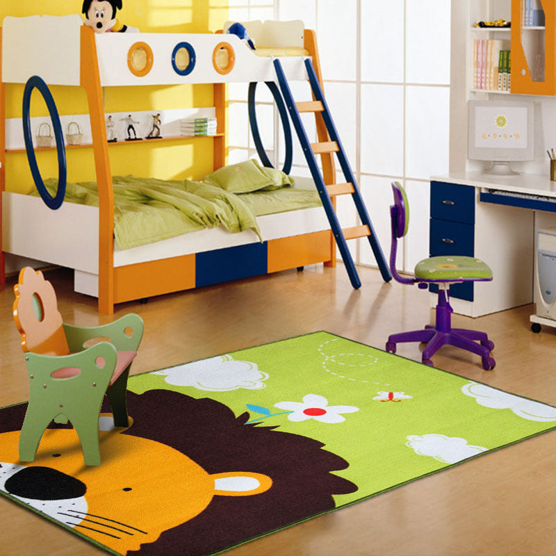 Rynx | Cartoon Kindergarten Area Rug Multi Colored Animal Pattern Rug Polypropylene Non-Slip Backing Pet-Friendly Washable Rug