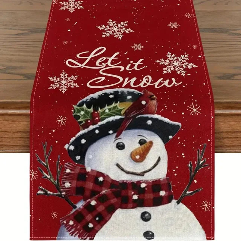 Rynx | Linen Christmas Table Runner Snowman Christmas Tree Home Dining Table Cloth Tablecloth 2023 Christmas Noel Christmas Decorations 2024
