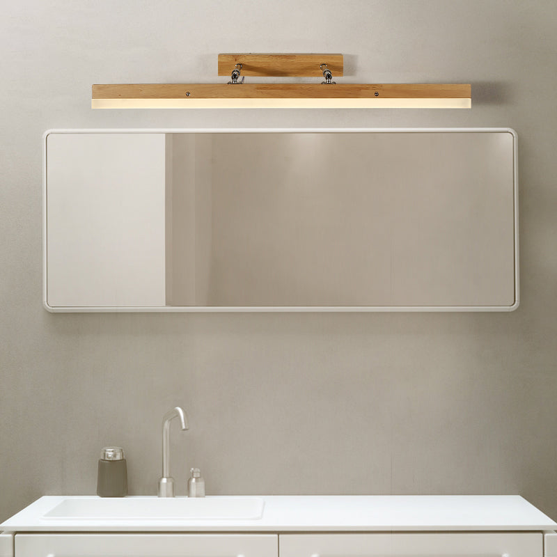 Rynx | Linear Vanity Light Contemporary Wood Led Beige Wall Mounted Vanity Lamp in White/Warm Light, 16"/23.5"/31.5" Wide